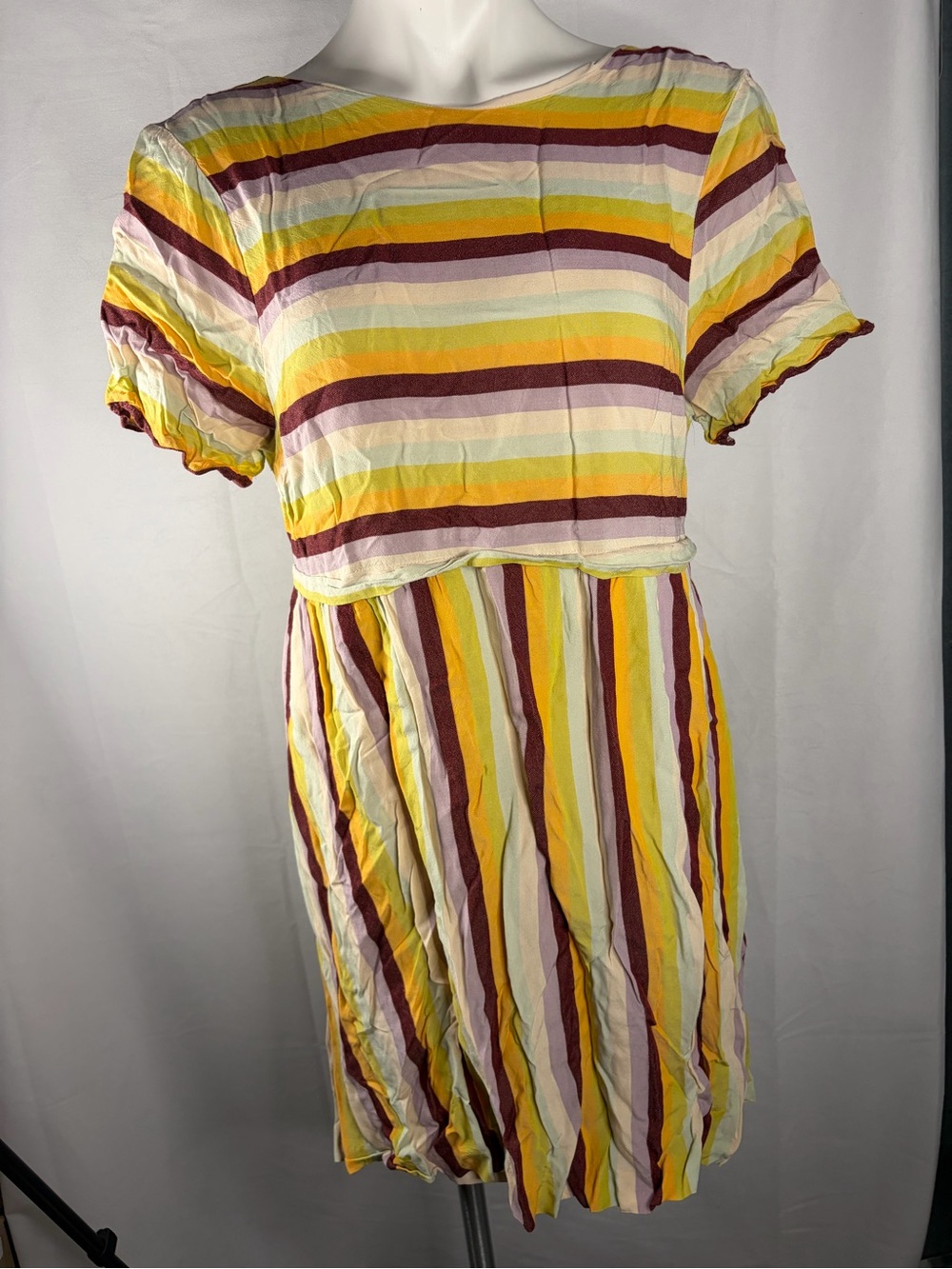 Striped Yellow & Burgundy Women’s Casual Dress